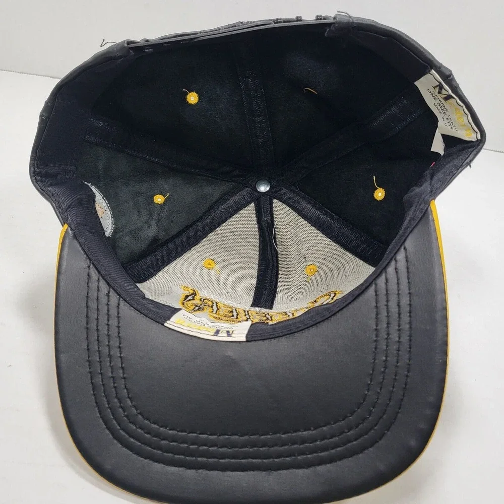 Vtg Pittsburgh Steelers Genuine Leather Snapback‎ Hat Modern One Size Fits All